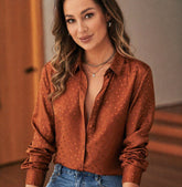 Camicette in seta a pois da donna Camicetta in seta a maniche lunghe Camicia in seta jacquard
