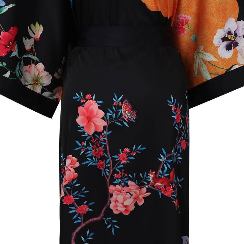 100% Floral Nature - inspired Prints Silk Kimono Robe