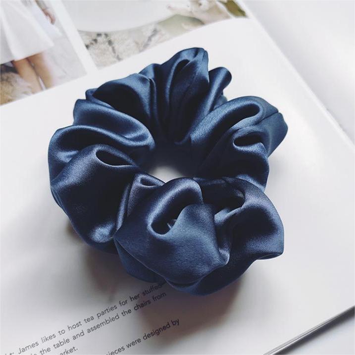 100% Mulberry Silk - scrunchies For Hair Sleep 30 Momme Navy Blue M