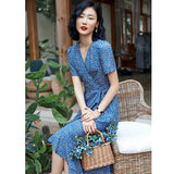 100% Pure Silk Vintage Style Dress Ladies Summer Chic Silk Dresses
