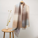 Long Plaid Cashmere Scarf With Tassel Winter Warps With Fringe Style 8 L