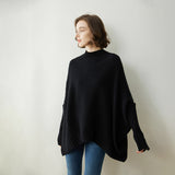 Maglione poncho in cashmere da donna con maniche a costine e collo finto in cashmere