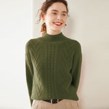 Womens Mock Neck Cable Knit Cashmere Sweater Textured Cashmere Pullover