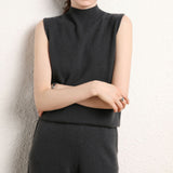 Womens Mock Neck Cashmere Sweater Vest Sleeveless Cashmere Knit Top