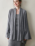 Cardigan in cashmere da donna Maglione lavorato a maglia di cashmere a maniche lunghe drappeggiato sul davanti aperto