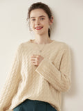 Womens Cable Knit Cashmere Sweater Crew Neck Cashmere Pullover Multi Colors