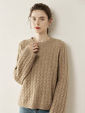 Womens Cable Knit Cashmere Sweater Crew Neck Cashmere Pullover Multi Colors