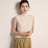 Womens Mock Neck Cashmere Sweater Vest Sleeveless Cashmere Knit Top