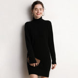 Mini abito maglione in maglia a maniche lunghe con collo alto da donna in cashmere
