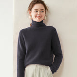 Maglione a collo alto da donna in cashmere a maniche lunghe pullover in cashmere con orlo a coste