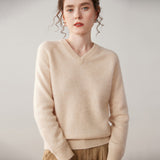 Womens V Neck Cashmere Sweater Long Sleeve Cashmere Knit Pullover