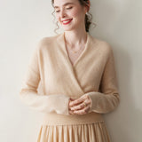 Maglione di cashmere da donna con scollo a V, pullover lavorato a maglia di cashmere, avvolgente in cashmere
