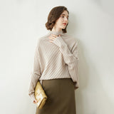 Maglione poncho in cashmere da donna con maniche a costine e collo finto in cashmere
