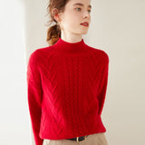 Womens Mock Neck Cable Knit Cashmere Sweater Textured Cashmere Pullover
