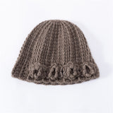 Womens Cashmere Beanie Textured Ribbed Cashmere Bucket Hat with Floral Trim