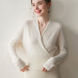 Maglione di cashmere da donna con scollo a V, pullover lavorato a maglia di cashmere, avvolgente in cashmere