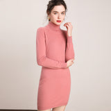 Mini abito maglione in maglia a maniche lunghe con collo alto da donna in cashmere