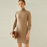 Mini abito maglione in maglia a maniche lunghe con collo alto da donna in cashmere
