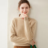 Maglione a collo alto da donna in cashmere a maniche lunghe pullover in cashmere con orlo a coste