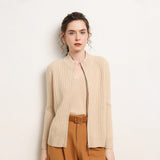 Womens Zip-Up Cashmere Cardigan Ribbed Mock Neck Cashmere Sweater