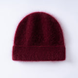 Fuzzy Cashmere Beanie Unisex Winter Cashmere Hat with Ribbed Cuff