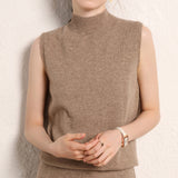 Womens Mock Neck Cashmere Sweater Vest Sleeveless Cashmere Knit Top