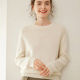 Womens Crew Neck Cashmere Raglan Sweater Cashmere Blouse Ribbed Hem