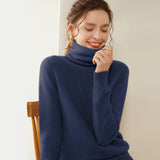 Maglione a collo alto da donna in cashmere a maniche lunghe pullover in cashmere con orlo a coste