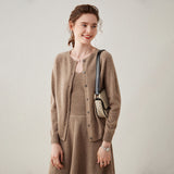 Womens Button Down Cashmere Cardigan Round Neck Long Sleeve Cashmere Sweater