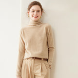 Maglione di cashmere a collo alto da donna, pullover lavorato a maglia di cashmere a maniche lunghe