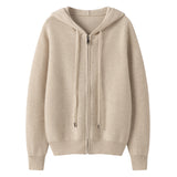 Womens Zip-Up Cashmere Hoodie Long Sleeve Cashmere Knitted Hooded Cardigan
