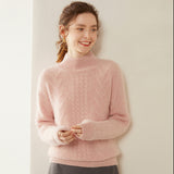 Womens Mock Neck Cable Knit Cashmere Sweater Textured Cashmere Pullover
