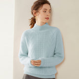 Womens Mock Neck Cable Knit Cashmere Sweater Textured Cashmere Pullover