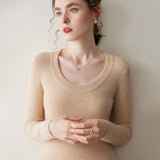 Womens Scoop Neck Cashmere Sweater Long Sleeve Cashmere Knit Top
