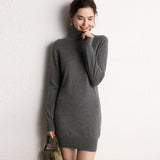 Mini abito maglione in maglia a maniche lunghe con collo alto da donna in cashmere