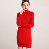 Mini abito maglione in maglia a maniche lunghe con collo alto da donna in cashmere