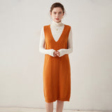 Womens Cashmere Vest Dress V Neck Cable Knit Sleeveless Cashmere Midi Dress