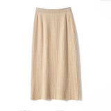 Gonna da donna in maglia di cashmere a coste Gonna in maglione di cashmere a vita alta
