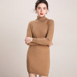 Mini abito maglione in maglia a maniche lunghe con collo alto da donna in cashmere