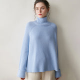 Maglione di cashmere a coste da donna dolcevita pullover raglan di cashmere