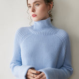 Maglione di cashmere a coste da donna dolcevita pullover raglan di cashmere