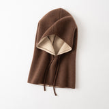 Double Layer Cashmere Hooded Scarf Two Tone Cashmere Balaclava Neck Warmer