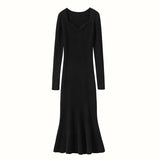 Womens Cashmere Sweater Dress Long Sleeve Ribbed Knit Cashmere Midi Dress
