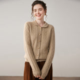 Womens Cable Knit Cashmere Cardigan Peter Pan Collar Cashmere Sweater