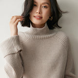 Maglione di cashmere a coste da donna dolcevita pullover raglan di cashmere