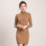 Mini abito maglione in maglia a maniche lunghe con collo alto da donna in cashmere