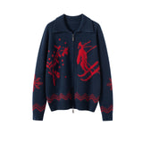 Womens Jacquard Pure Cashmere Cardigan Zip-Up Cardigan Sweater