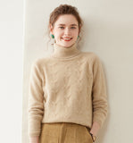 Maglione dolcevita da donna in cashmere lavorato a maglia testurizzato