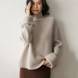Maglione di cashmere a coste da donna dolcevita pullover raglan di cashmere