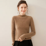 Womens Mock Neck Cashmere Ribbed Sweater Cashmere Pullover
